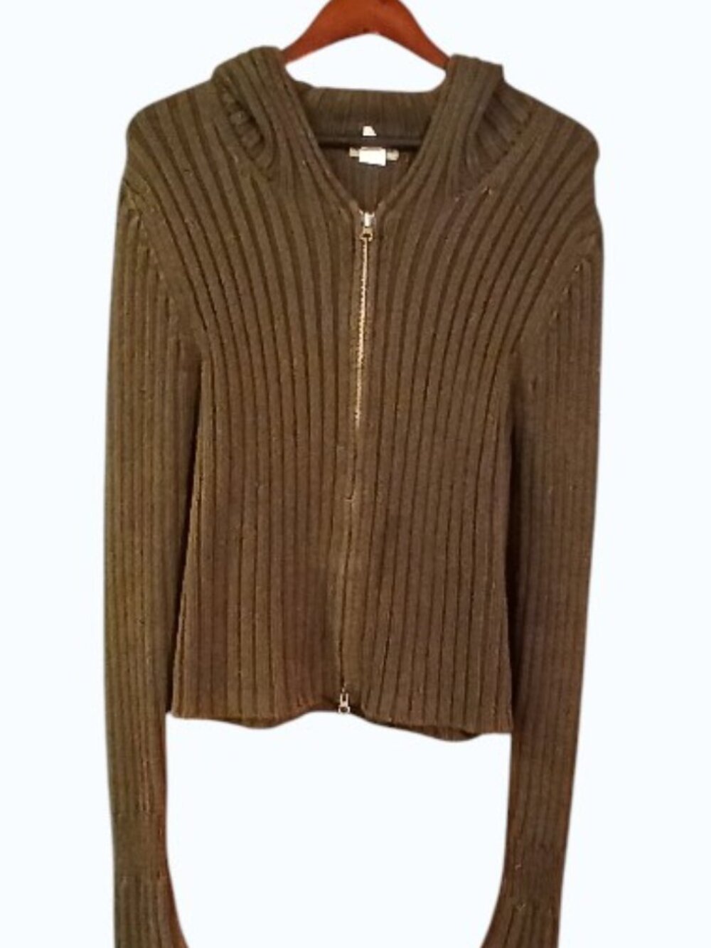 J. CREW Forest Green Ribbed Double Full Zip Hooded Cardigan - Picture 5 of 14